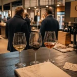 Club des professionnels du vin : carte pro CPV et verres de dégustation dans un hall B2B