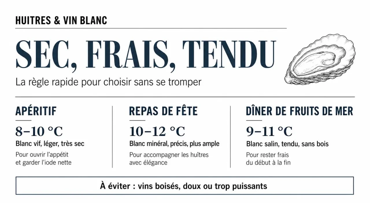 Huitres vin blanc : repères rapides de service et choix du vin blanc