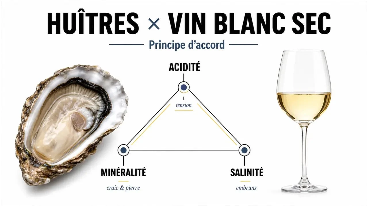 Huitres vin blanc : schéma des accords entre acidité, minéralité et salinité