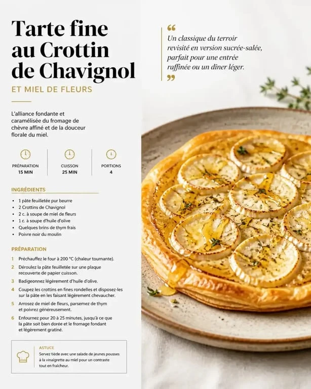 Tarte fine au Crottin de Chavignol, accord mets-vins avec un vin nature de Sancerre.