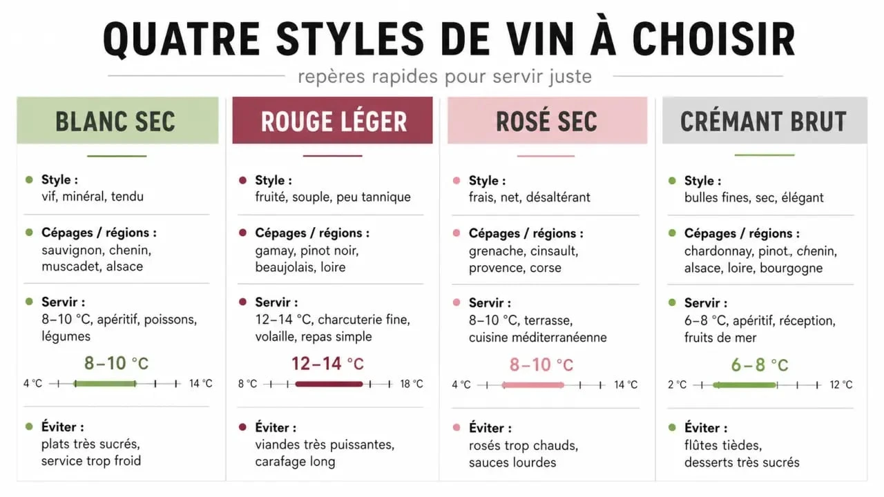 Vin blanc avec la raclette : comparaison visuelle des accords blanc, rouge, rosé et crémant