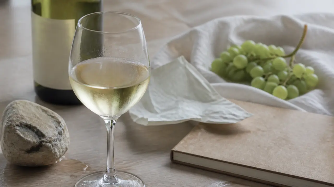 Vin nature chablis : verre de Chablis blanc sur pierre calcaire humide
