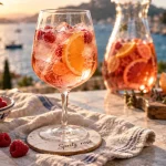 Cocktail vin rosé Spritz rosé glacé, framboises et orange