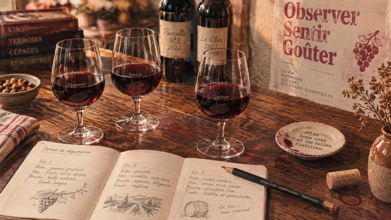 Cours oenologie aix en provence : verres de dégustation et carnet