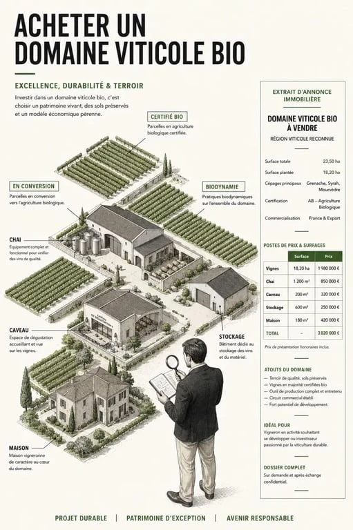 Domaine viticole bio à vendre : visualisation des critères à comparer avant l’achat