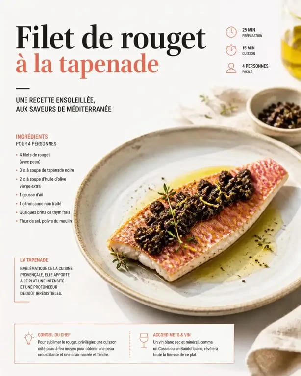 Filet de rouget à la tapenade et son verre de vin AOC Côtes de Provence