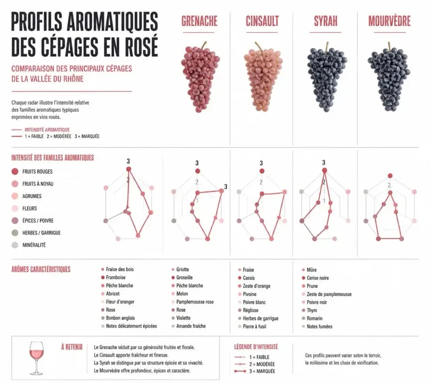 Infographie des profils aromatiques des cépages pour vins rosés