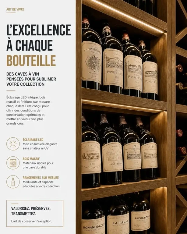 Détail de mobilier et éclairage pour agencement magasin cave à vin