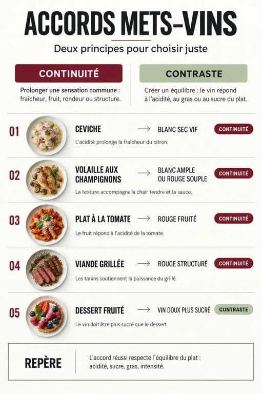 Infographie PlatsNetVins sur les principaux accords mets-vins