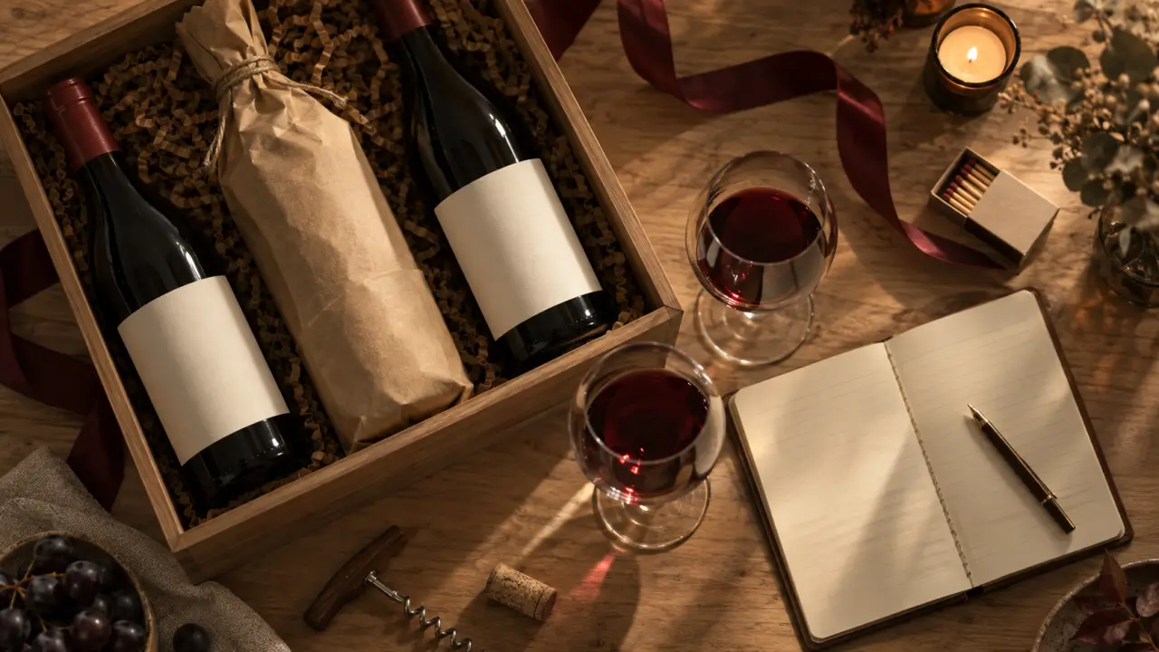 Kit dégustation vin : dégustation à l’aveugle, verres et carnet sur table