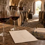 Sejour oenologie : verres et carte de dégustation en cave