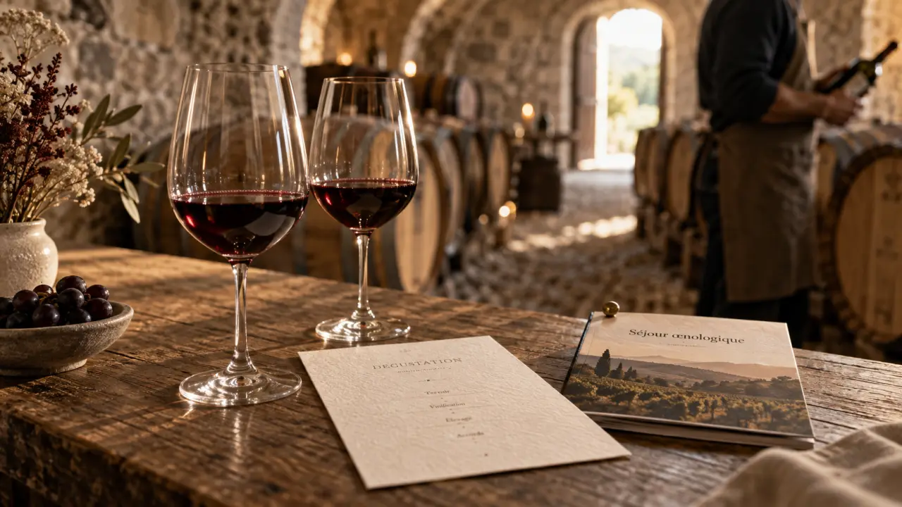 Sejour oenologie : verres et carte de dégustation en cave