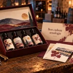 Cadeau oenologie : coffret de dégustation ouvert, vins et accessoires