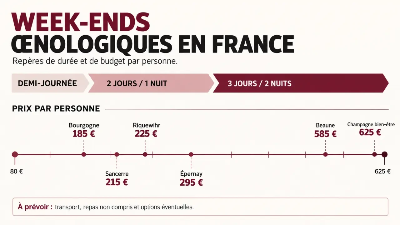 Week-end œnologie : comparaison des durées et des prix par personne