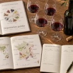 Livre oenologie : verres, bouteille et livres pour apprendre la dégustation guidée