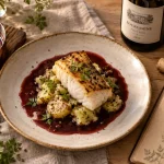 Poisson vin rouge : cabillaud et sauce rouge veloutée